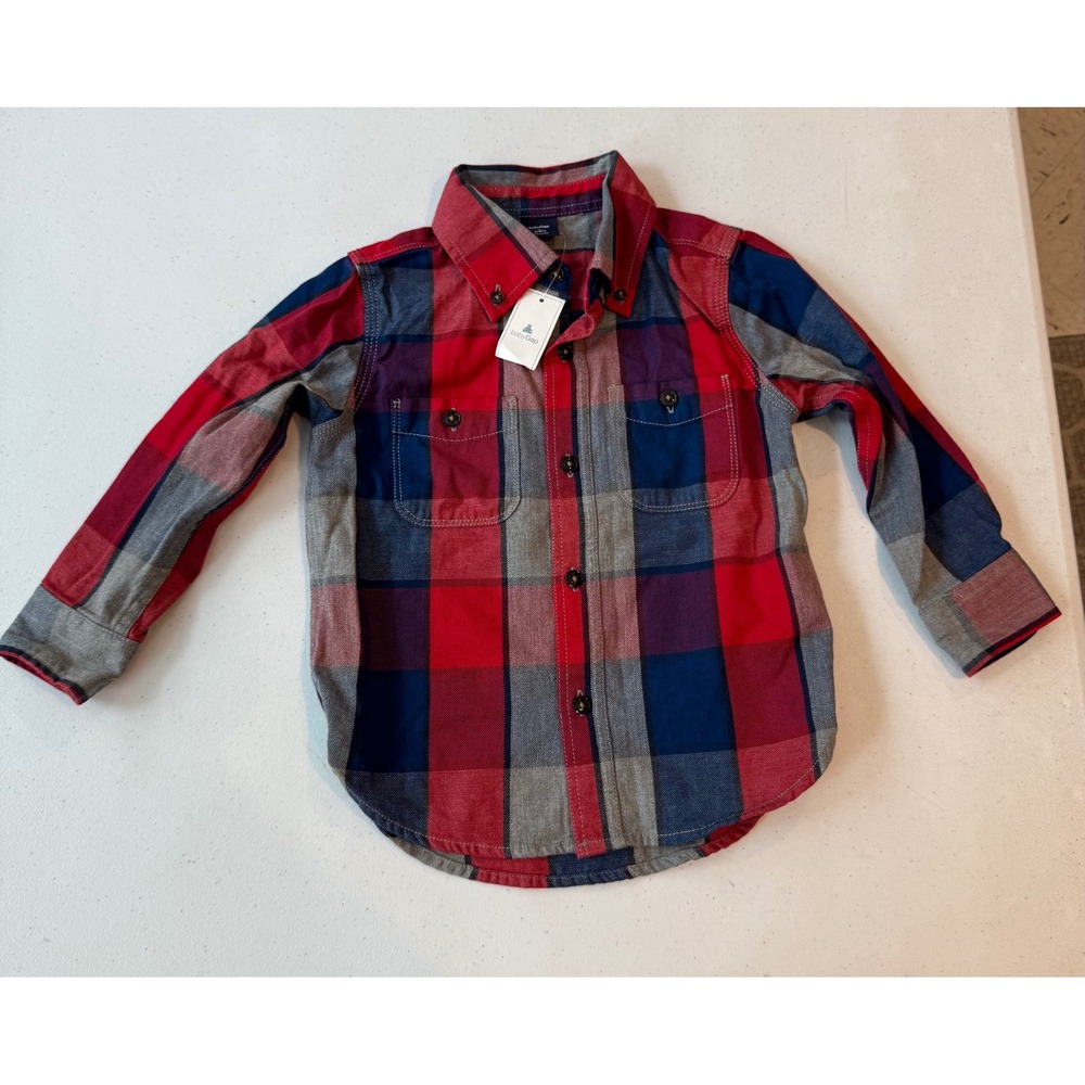 babyGap Toddler Boys Red Blue Plaid Flannel Button Down Shirt 3T 547101-00-1